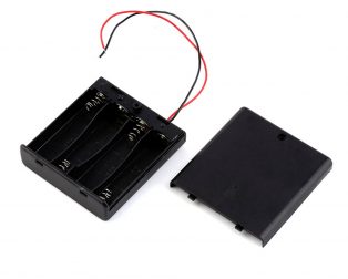 Black Plastic Storage Box Case Holder For Battery 4 X AA Cell Box with On/Off Switch and Cover (Robu.in)